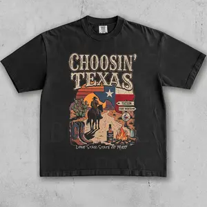 Choosin Texas Cowboy Shirt – Oversized Distressed Western Tee, Funny Texas T-Shirt, Retro Vintage Y2K 90s Country Rodeo Graphic, Country Music Merch