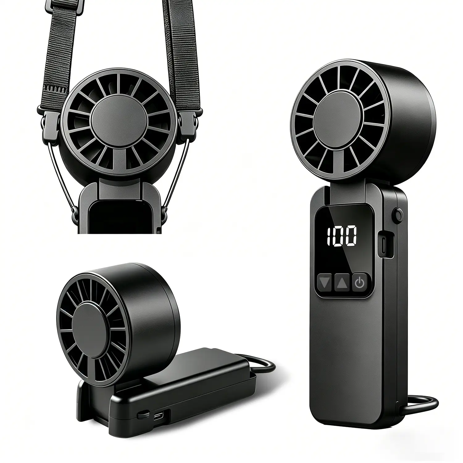 3-in-1 Rechargeable Personal Turbo Hand Fan - Digital Display, 199 Speeds Precise Airflow, 6000 mAh USB-C, Neck/Desk Use, Cooling Boost for Outdoor Users (Smart Home Temperature Control Accessory)