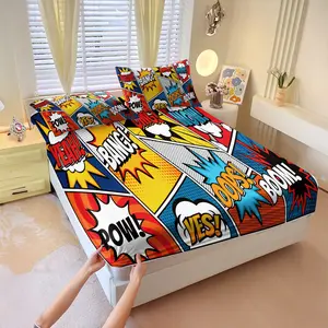 3 PCS Cartoon Comic Bed Sheet Set, a Stylish and Luxurious Comic-themed Bedding Set Made of Soft Polyester Fabric, Ideal Home Decor for Your Bedroom.