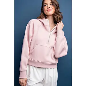 French Terry Cropped Quarter Zip Hoodie Jacket
