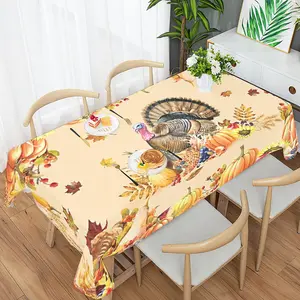 1 Thanksgiving tablecloth - Turkey and Pumpkin Autumn Harvest Design Polyester Table Cover, Machine Washable Rectangular Kitchen and Restaurant Decoration, Suitable for Thanksgiving Parties, Autumn Home Decor,