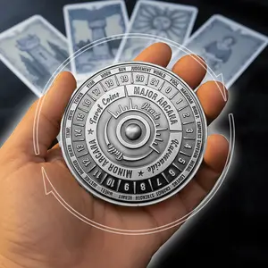 Karmacide Tarot Wheel Unique Tarot Deck Coin Fully Functional Spinning Tarot Cards Coin with All 78 Major Minor Arcana Cards in Antique Silver Finish
