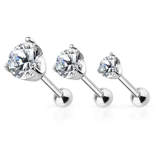 16G Solid Gold Crystal CZ Top Cartilage Barbell Stud Earrings Jewelry Sold each