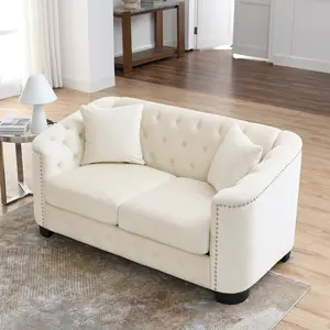 Niccae Chesterfield Tufted Velvet Sofa 59” Mid-Century Modern 2-Seater Couch for Living Room, Upholstered with Nailhead Trim, Classic Elegant Sofa for Bedroom, Apartment, Office, Luxurious Comfort