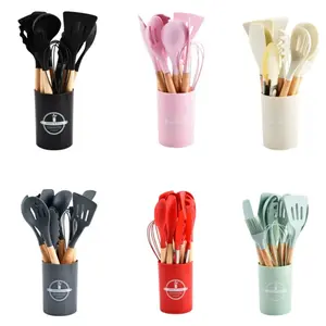Mini Silicone & Wood Kitchen Utensil Set, 12-Piece Cooking Accessories, Heat Resistant Design, Perfect for Outdoor Cooking & Kids' Learning, Kitchen Utensils Set, Silicone Spatula