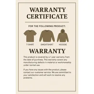 Warranty Certificate for T-SHIRT.