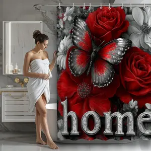 72x72 Inch Waterproof Bathroom Shower Curtain Set, Rose Pattern, Easy Install, Durable Polyester Fiber, Perfect Gift for Home Decor