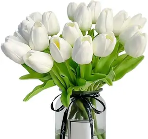 [New Deal] - 20pcs White Tulips Artificial Flowers - Flowers for Mother's Day, Easter, Valentine's Day, Home Kitchen, Wedding, Dining Table Decorations
