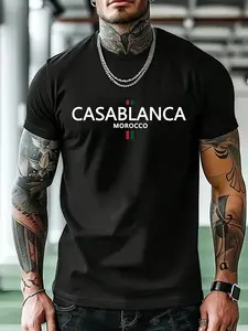 Men's Loose Fit Graphic Print Knit T-Shirt, Summer Casual Breathable Short Sleeve, Moroccan Pattern, Stripes, Fashion Round Neck Top