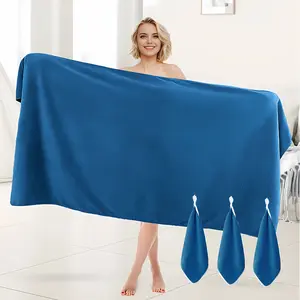 Oversized Large Bath Towel Set for Family Bathing, Unisex Users, 4 or 8 Counts - Set of 4 (1 Item 39x78in + 3 Items 15x15in), Soft, Lightweight, Super Absorbent, Quick Drying, Plain Home/Hotel Bathing Accessories tiktokshopspringglowup