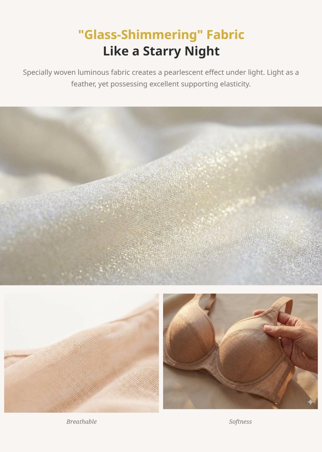 HSIA Starry Night Plus Size Glass-Shimmer Fabric Mesh 4mm Lightly Padded Balconette Bra Wide Straps Lifting Support Underwire Bra High Side Coverage Natural Push Up Effect Sexy Demi Low Cut T Seam Structure SpringStatements