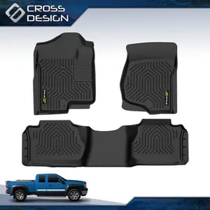 CROSSDESIGN TPE Floor Mats Fit For 07-13 Chevy Silverado /GMC Sierra (Extended Cab),3PCS All Weather