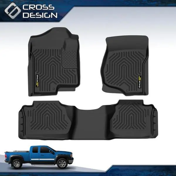 CROSSDESIGN TPE Automotive Mats, 3PCS All-Weather Car Floor Mats, Car Accessories for 07-13 Chevy Silverado/GMC Sierra (Extended Cab) - Vehicle & Auto Parts Accessories, Car Foot Mats, Perfect Fit