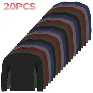 20pcs Men'S Lightweight Crew Neck T-Shirts - All-Season Sportswear, Solid Black Casual & Athletic Shirts, Regular Fit Bulk Pack for Gym, Attire, Christmas Halloween Gifts Versatile Layering Essentials Men (Year-Round Comfort)