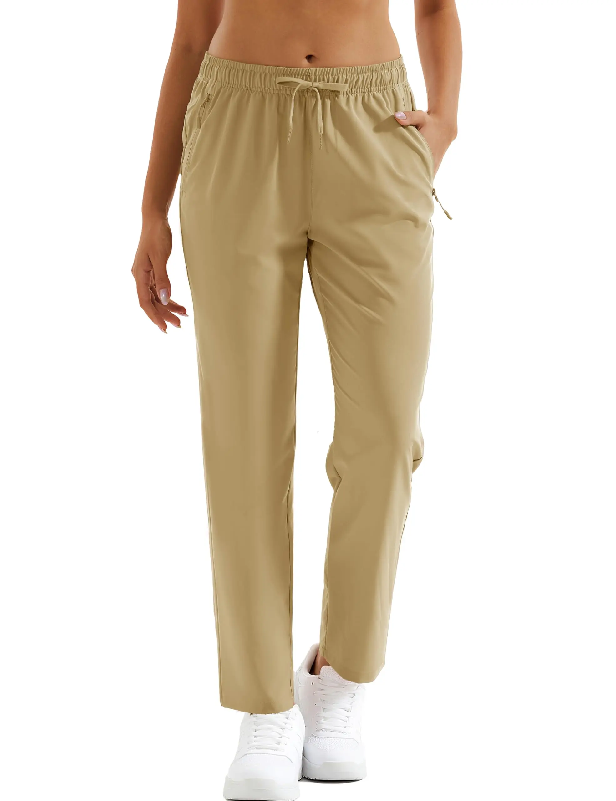 Cotrasen Women's Hiking Pants Lightweight Quick Dry UPF 50 Water Resistant Elastic Waist Golf Travel Pants Zip Pockets
