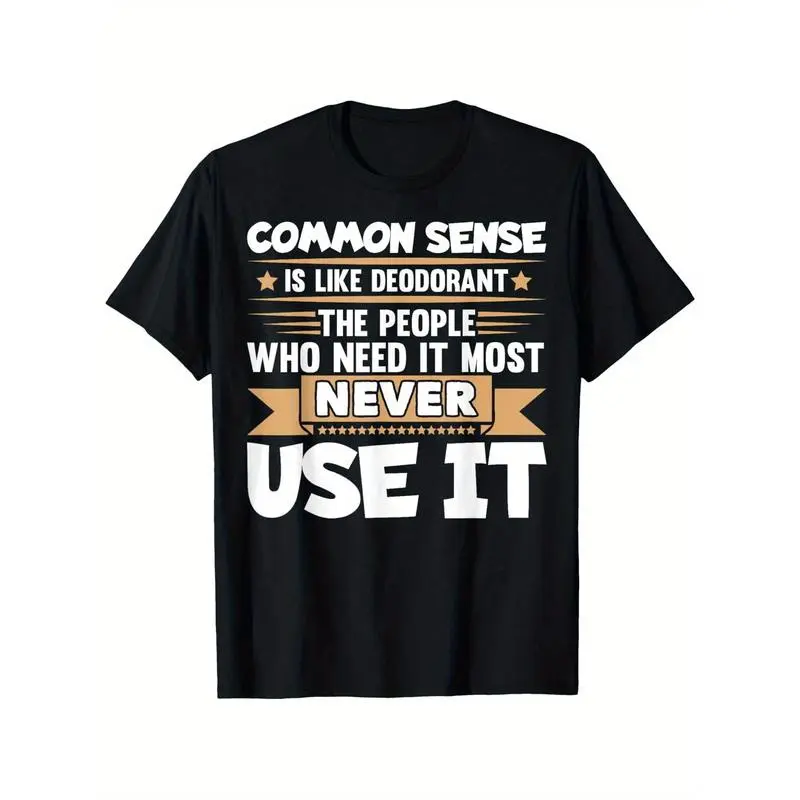 Women's Cotton Short-Sleeve T-Shirt - Funny "Common Sense Is Like Deodorant" Graphic Print, Classic Fit, Round Neck, Summer Casual Versatile Top, Shortsleeve, Digital Print