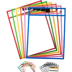 -  Dry Erase Pocket Sleeves, 10" x 14", 6 Pack, Colorful, Clear Plastic Paper Sleeves, Ticket Holders, Clear Plastic Sheet Protectors, Teacher, School, Classroom Supplies