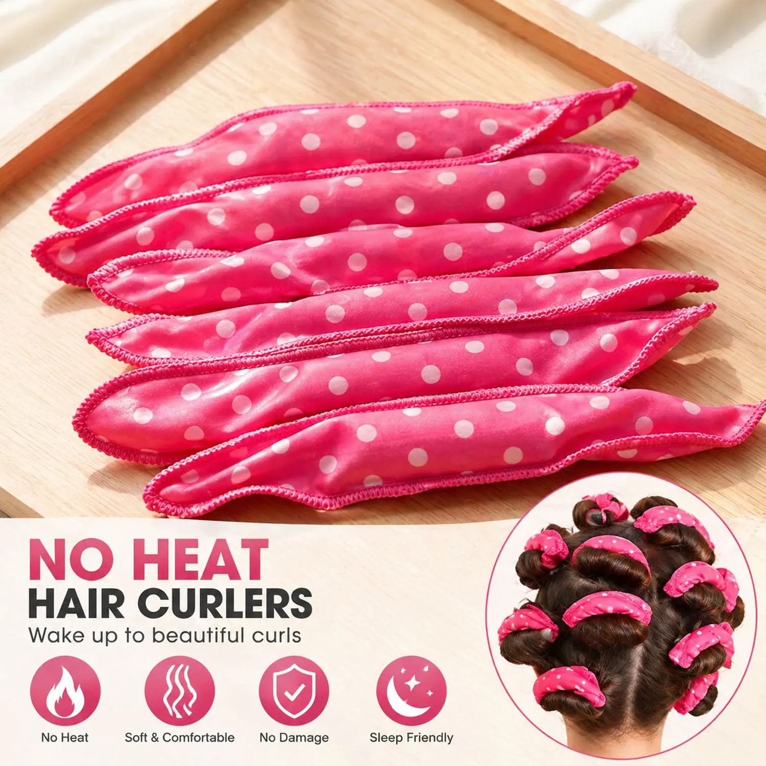 Heatless Foam Hair Curler Set, Soft Overnight No Heat Hair Rollers, Heatless Curlers for Natural Curls & Waves, Heat Free Curls, Flexible Sleep-Friendly DIY Curling Styling Tools for Women & Girls, Heatless Curling Wrap