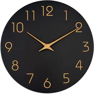 Wall Clock 8 Inch Black Battery Operated Silent Non Ticking Simple Minimalist Rose Gold Numbers Decorative for Bedroom Living Room Kitchen Home Bathroom Office
