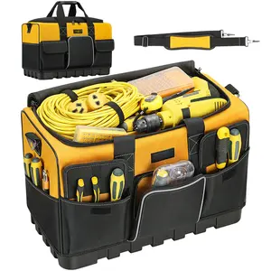 Tool Bag, 20-inch Tool Organisers, 600 Denier Large Tool Bag for Home DIY & Equipment Storage, Yellow and Black