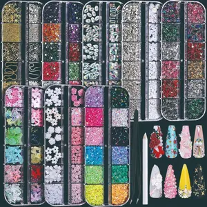 #Summervibes  96 Pieces 8 Boxes Nail Art Rhinestones Set, 3D Embellishments, Colorful Transparent Flat Backs, Y2K Style, Pearl & Gem Decorations, DIY Craft Supplies