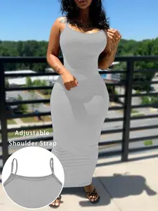 Summer Solid Color Minimalist Women's Dress, Vacation Style Backless Adjustable Tight-Fitting Bodycon Dress, Casual Fitted Dress for Women