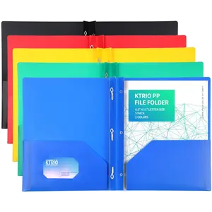 Plastic Pocket Folders with Prongs, Colored Heavy Duty Pocket Folders with Business Card Slot, Letter Size, File Fasteners, for School Office