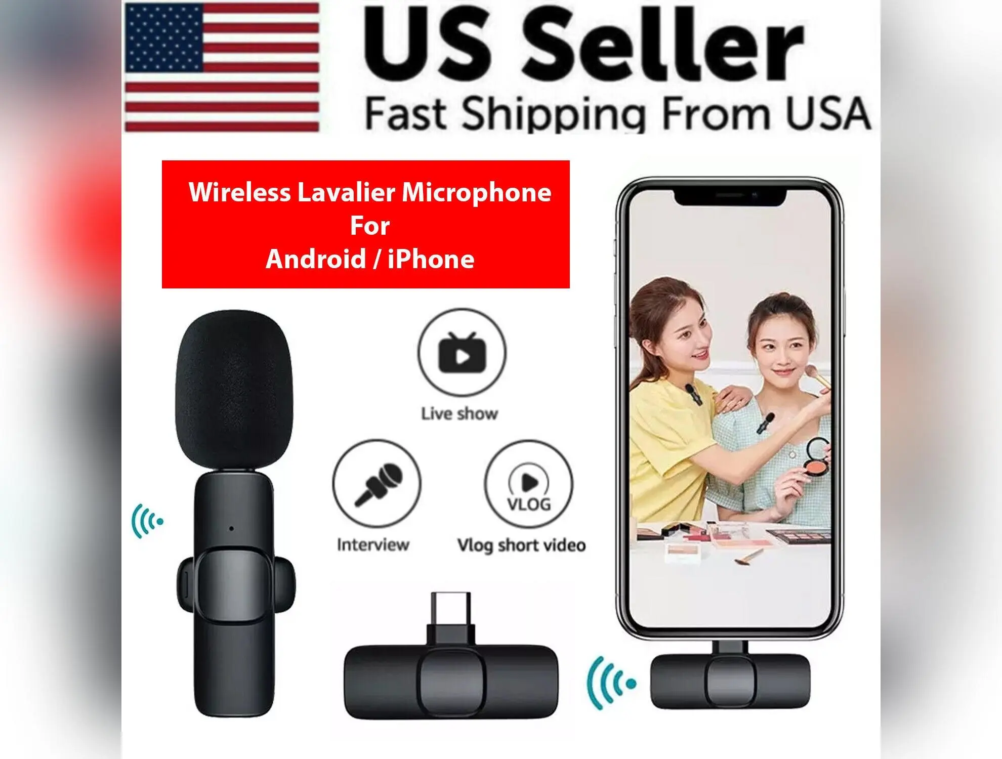 Lavalier Microphone Wireless Audio Video Recording Mini Mic For Android/iPhone