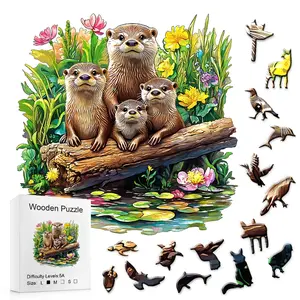 501pcs Otter Wooden Jigsaw Puzzle, Irregular Animal-Shaped Brain Challenge, Colorful Otters Nature Art, 3D Desktop Puzzle Game, Adult Gift