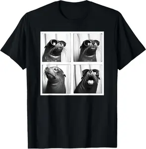 100% Cotton Seal With Sunglasses Cool Sea Lion Ocean Animal Photobooth T-Shirt