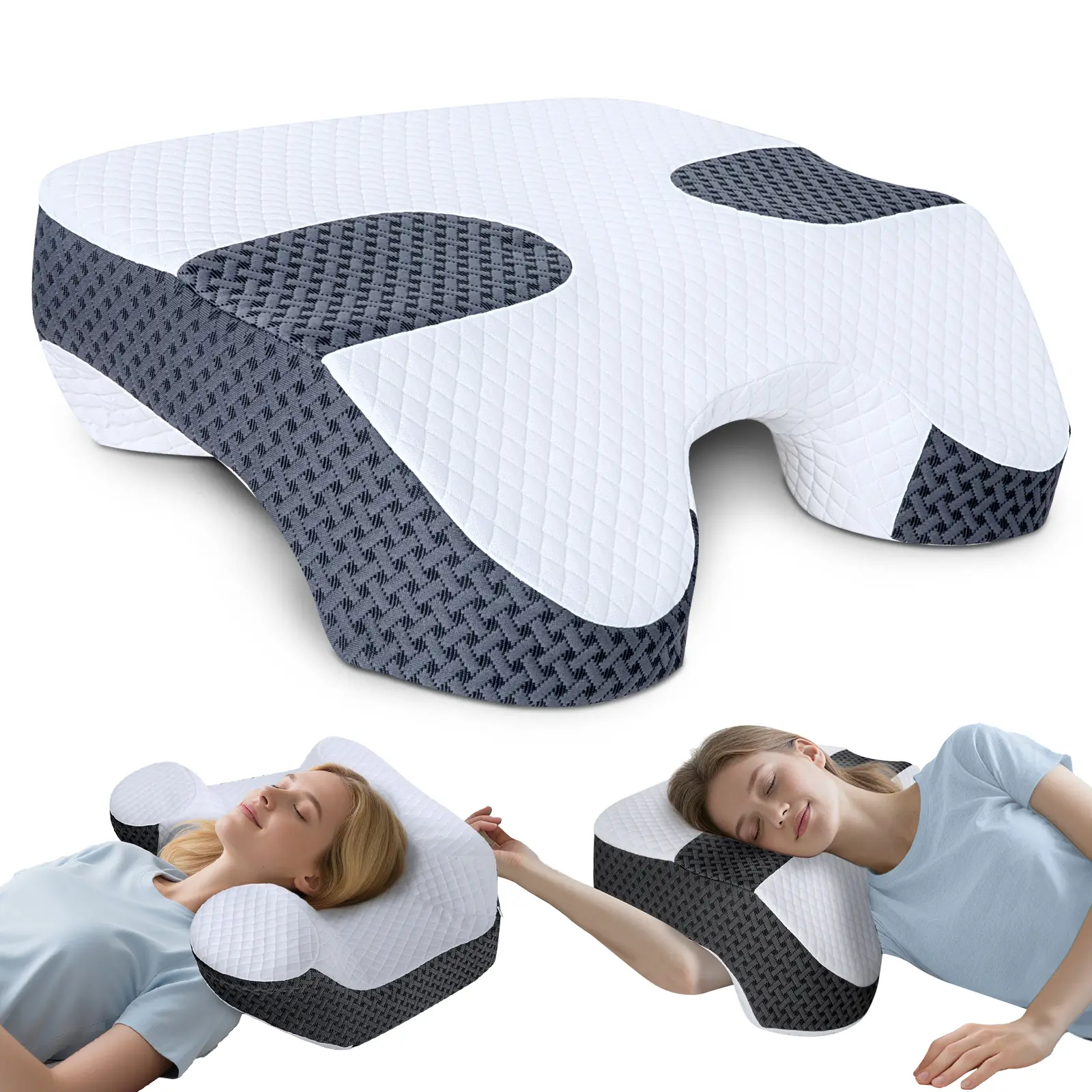 【Back to School】SAHEYER Ergonomic Cervical Neck Pillow for Side Sleepers - 3 Arm Holes, 2-in-1 Memory Cotton Design, Shoulder Pain Relief, CPAP Friendly, Moisture-Wicking Mesh Cover, Pillows for Sider Sleeping,bedding,body pillow，Deep sleep pillow