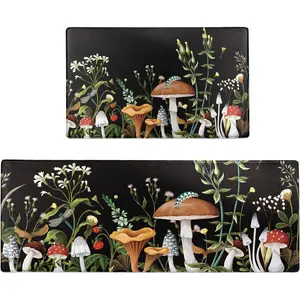 Mushroom Kitchen Rugs and Mats Green Mushroom Kitchen Decor Anti  Kitchen Floor Mat Set of 2 Non-Skid Washable Kitchen Runner Rug for Kitchen Sink Laundry