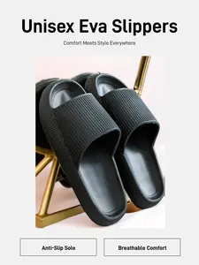 Black Thick Sole EVA Slides for Men & Women, Ultra Soft Cushion Slippers, Non-Slip Breathable for Home, Beach, Pool & Daily Walk