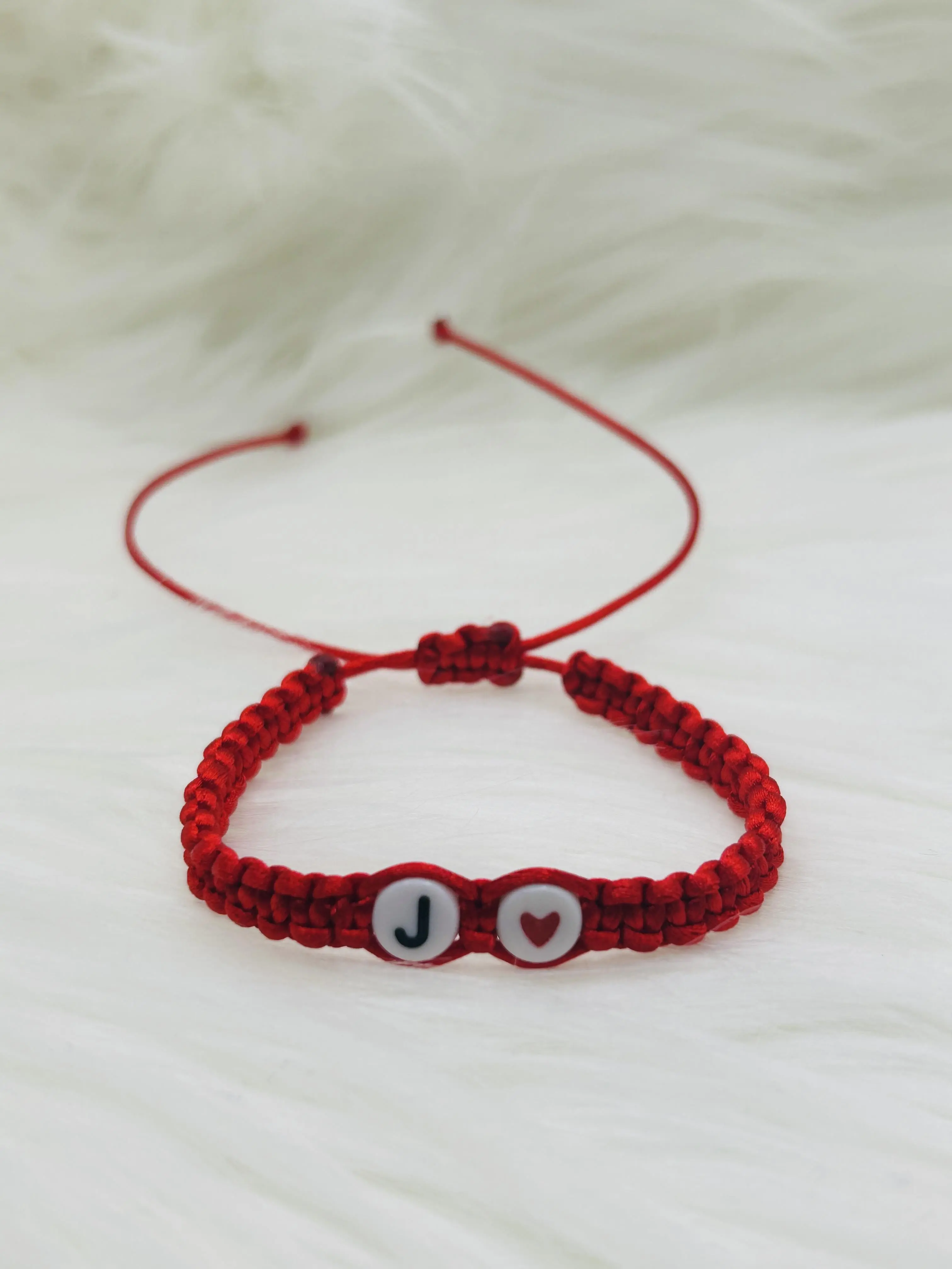 Personalized Adjustable Red Rope Cubic Zirconia Beads Bracelet Set, Custom Initials Interlocking Hearts Classic Elegant Engagement Couples Accessory for Daily Fashion & Special Bonds