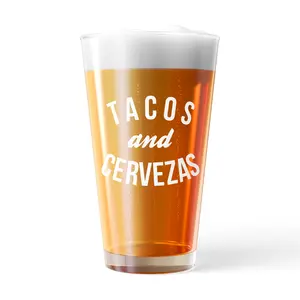 Tacos and Cervezas Pint Glass Funny Taco Tuesday Novelty Cup-16 oz Funny Drinking Glasses Beer  Funny Food  Novelty Drinking Glasses White Standard