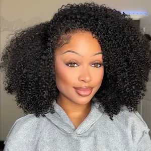 CurlyMe Wear Go Half Wig 250% Density Afro Kinky Curly Natural Black Human Hair Wigs Upgrade With Drawstring Cap Invisible Hairline Seamless Flip Over 3 IN 1 Glueless Install Wigs Beginner Friendly #Summervibes
