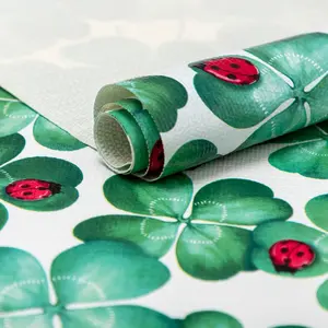RAY STAR PVC Four Leaf Clover Design Grip Shelf Liner Non Adhesive, Strong Grip Bottom, Easy Clean Kitchen Drawer, Cabinet, Cupboard Dresser Protector Cover（Green ladybug）