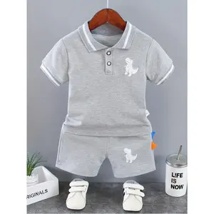 Infant Baby Boy Sets Summer Clothing Casual Sport Suit Short-Sleeved POLO Shirt + Shorts 2pcs Set Kids Grey Dinosaur Print Tracksuit Boy'S Suit, for Outdoor