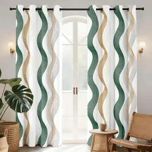 Blackout Curtains 2 panels, Room Darkening Wave Colorful Stripe Thermal Insulated Window Curtains for Living Room Curtain,Machine‑Washable Window Curtains with Grommet   ﻿
