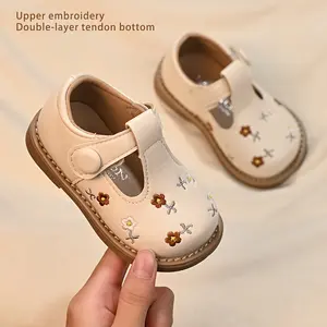 Embroidered Flower Toddler Girls' Shoes |   Soft Sole, Non-, Durable, Microfiber, Fastener, Vintage and Cute Style/