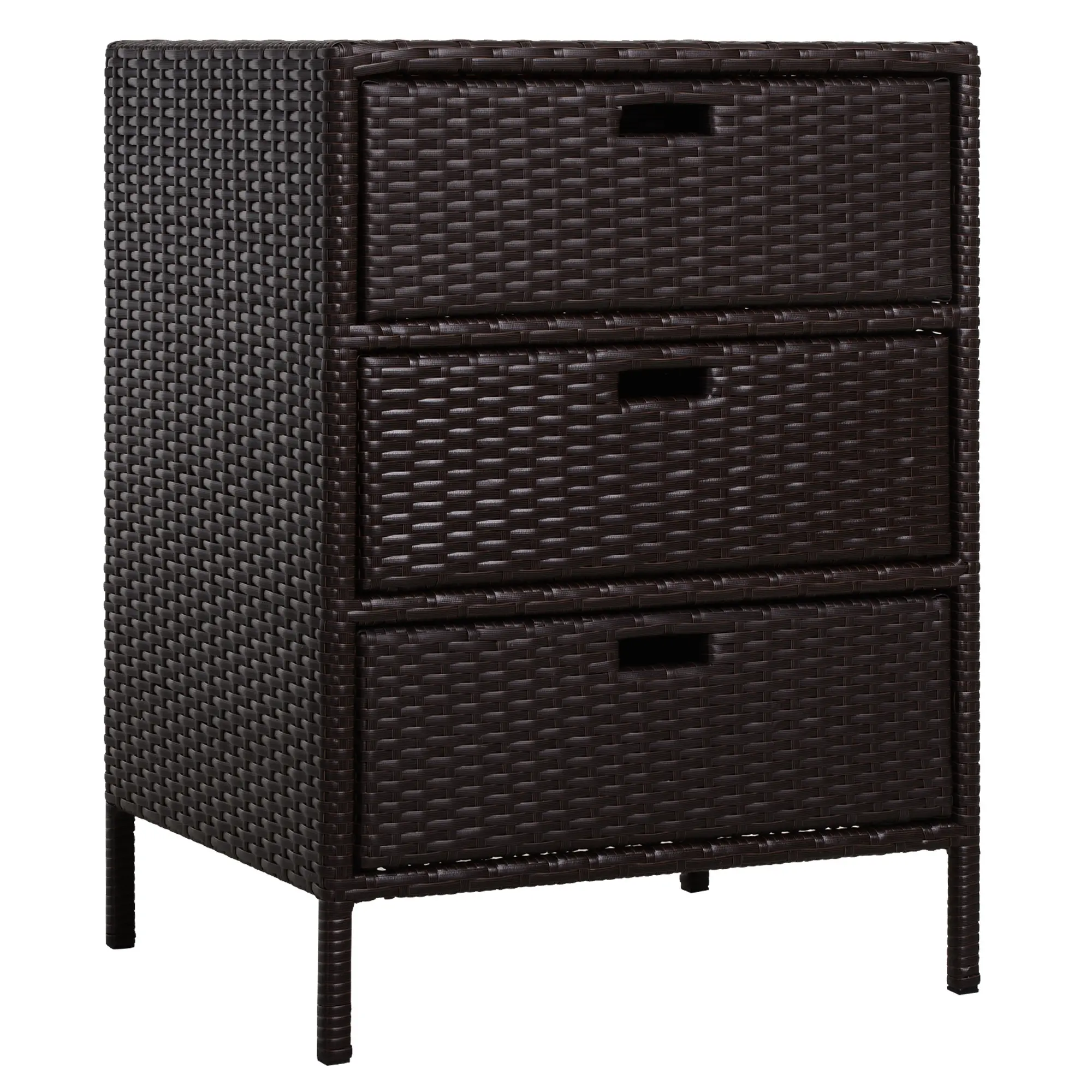 Outsunny Classic Brown Freestanding PE Rattan Outdoor Towel Cabinet - Steel Frame, Woven Look, Waterproof, Di(2-ethylhexyl)phthalate (DEHP)-Free, 3-Drawer Home Storage Organizer for Pool Use, 110 Lbs