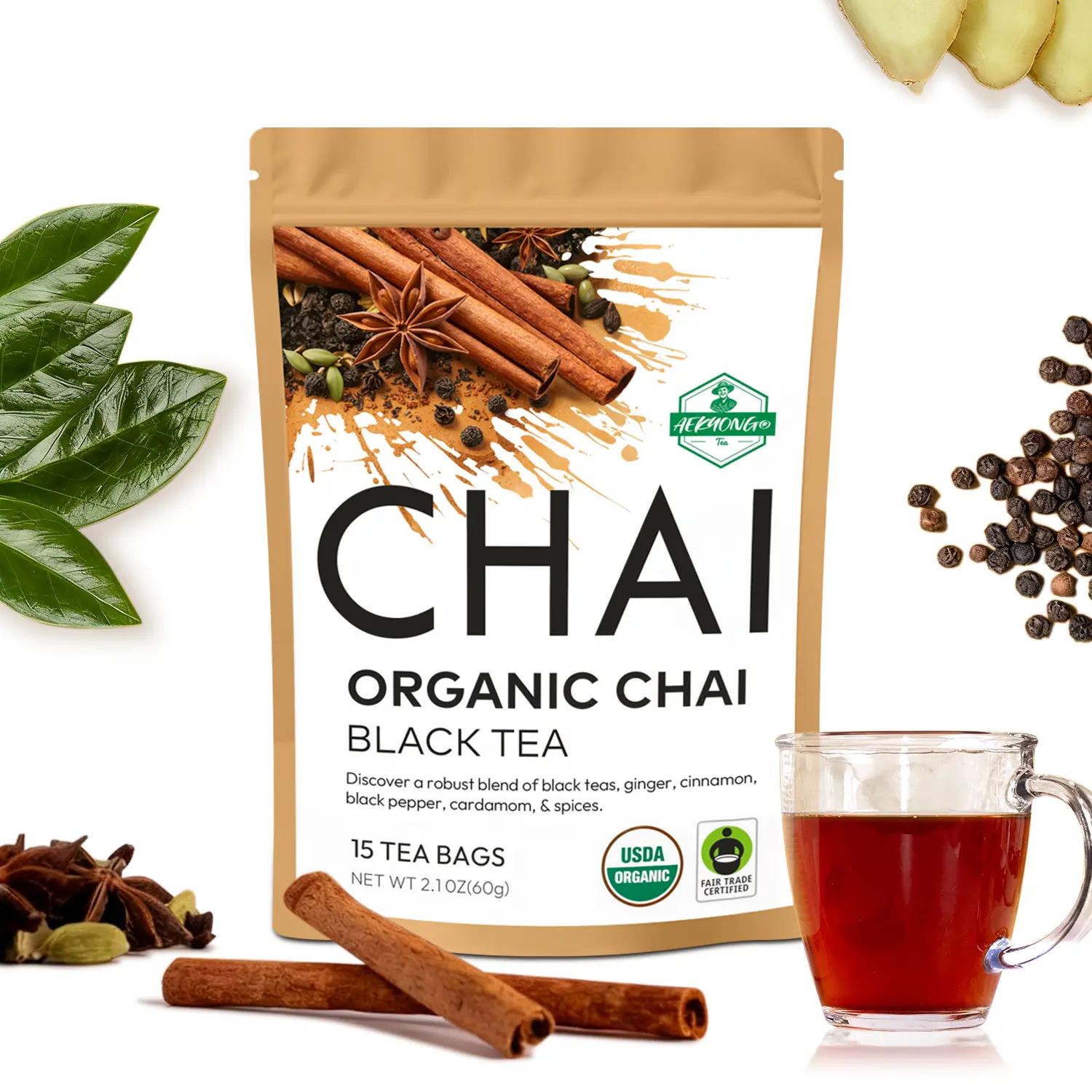 Nata Organic Chai Black Tea Bags 100 Count Richly Blended with Warm ...