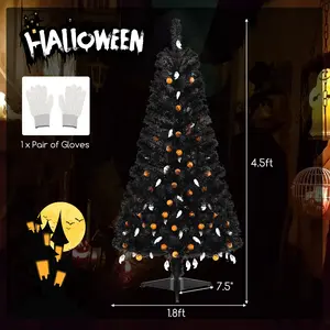 COSTWAY - 4.5 Feet Artificial Halloween Tree with 6 Lighting Modes and 5 Musics