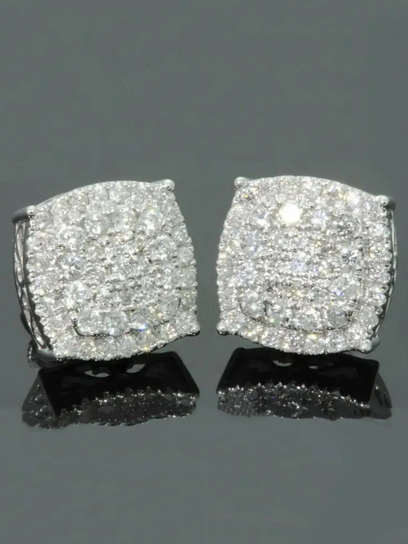 Luxury Hip Hop Synthetic Zirconia Stud Earrings, Shining Earrings, High Quality Sparkling Zirconia Earrings, Unisex Geometric Square Design, Perfect for Daily Wear & Special Occasions, Fashionable Jewelry Accessories