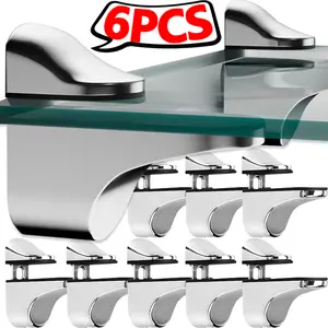 6/2x Glass Shelf Holder Clamps Wood Shelves Support Bathroom Partition Support Brackets Home Hardware Zinc Alloy with Screws