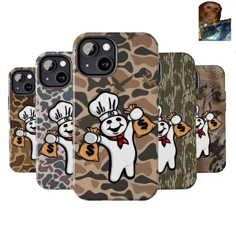 Dough Boy Camo Tough Polycarbonate Casing for iPhone 11-17 (Pro, Plus, Mini, ProMax) - Shockproof Camera Protection, Smartphone Handheld Cellphone Devices Accessory