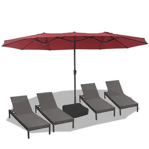 Garvee Double-sided rectangular patio umbrella with crank and base, oversized outdoor umbrella for pool, garden, deck, lawn, and market, available in wine red, dark gray, navy blue, and beige, 4.5 m size