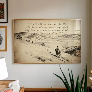 Psalm 121:1-2 Cowboy Hills Poster | I Lift My Eyes Bible Verse Wall Art | Western Christian Scripture Print |Landscape Religious Decor-Poster Unframed