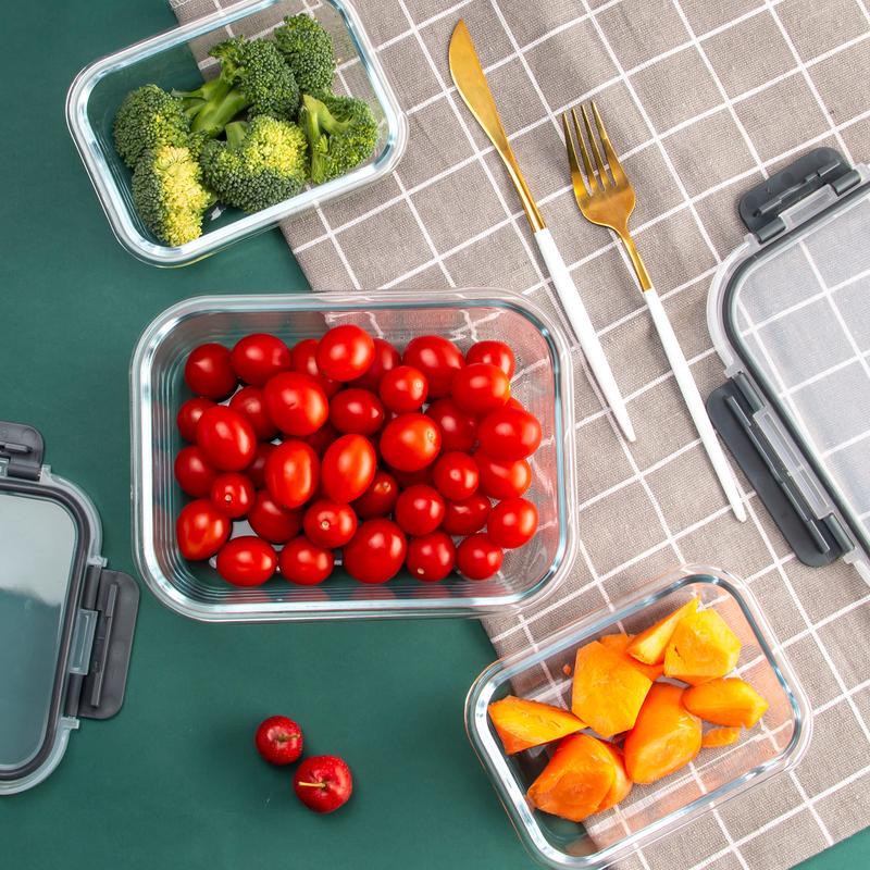10 Packs Glass Food Storage Containers with Lids, Glass Meal Prep Containers, Airtight Glass Lunch Containers - Freezer,Oven,Microwave Safe.