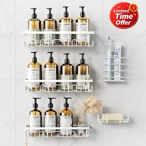 Benazcap Shower Caddy 3/5 Pack Stainless Steel Rustproof Adhesive Organizer with Soap & Toothbrush Holder No Drilling for Bathroom Kitchen Home
